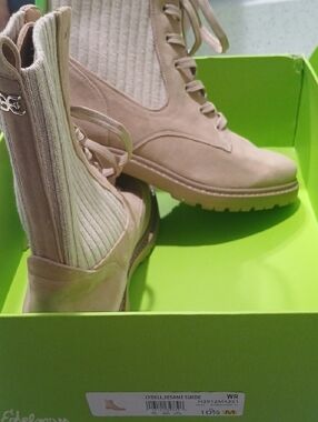 Sam Edelman Lydell 10.5 M US Sesame Suede Ribbed Panel Lace-Up Boot